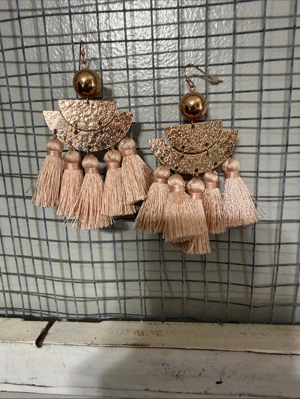 Tassel Drop Earrings in Blush Pink with Gold Accents